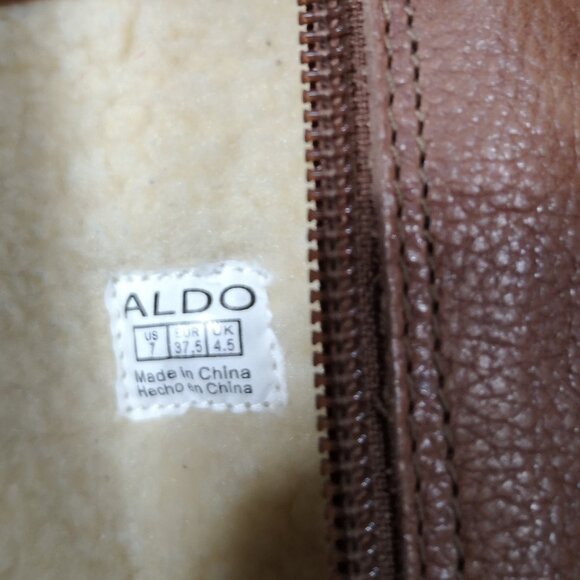 Aldo Ladies Size 7 Brown Knee High Side Zip Lined Faux Leather Wedge Heel Boots - Picture 3 of 13